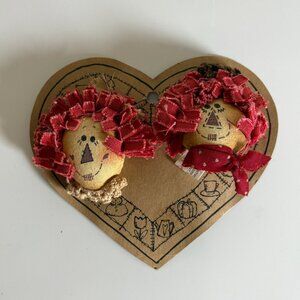 Raggedy Ann and Andy Scarecrow Lapel Pins By Hannas Handiwork 2.5"